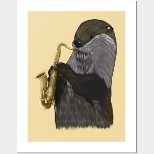 Otter with saxophone Posters and Art